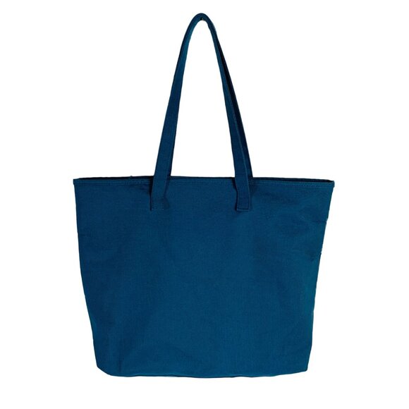 Lancome Blue Floral Canvas Tote Bag Eiffel Tower Print Paris Market Reusable - Picture 2 of 12